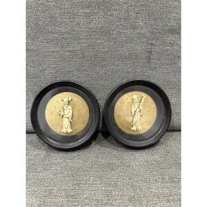 Vintage Chinese Immortals Asian Drink Coasters Barware Collectible Set of 2